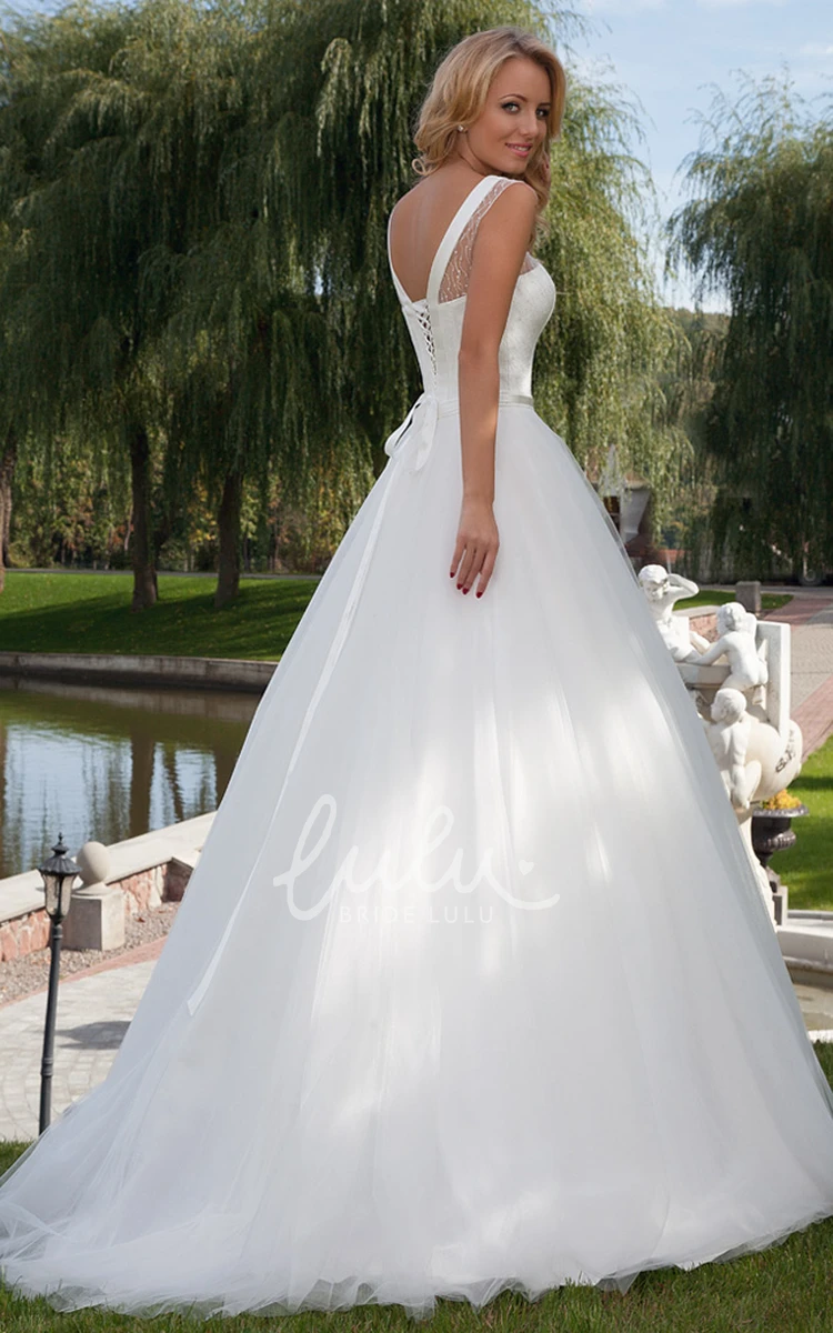 Sleeveless A-Line Tulle Wedding Dress with Beading and Corset Back Elegant Bridal Gown