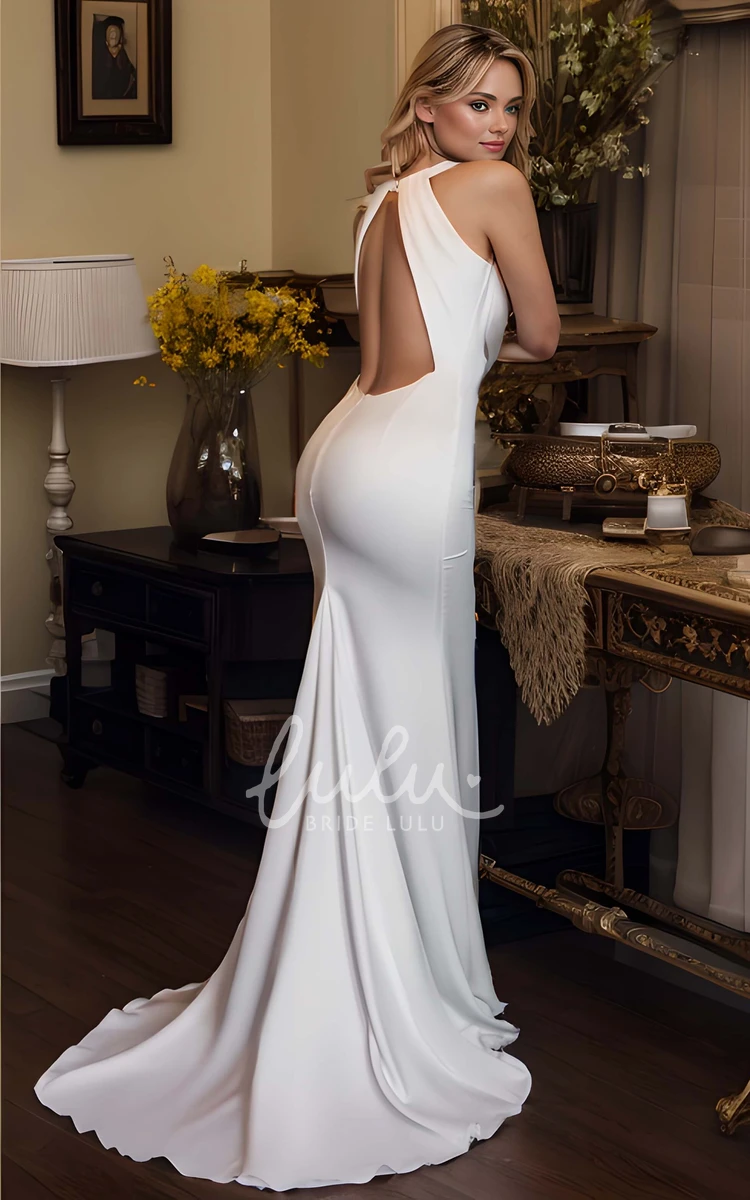 Sexy Sleeveless Mermaid Jewel Neck Simple Backless Floor-length Wedding Dress