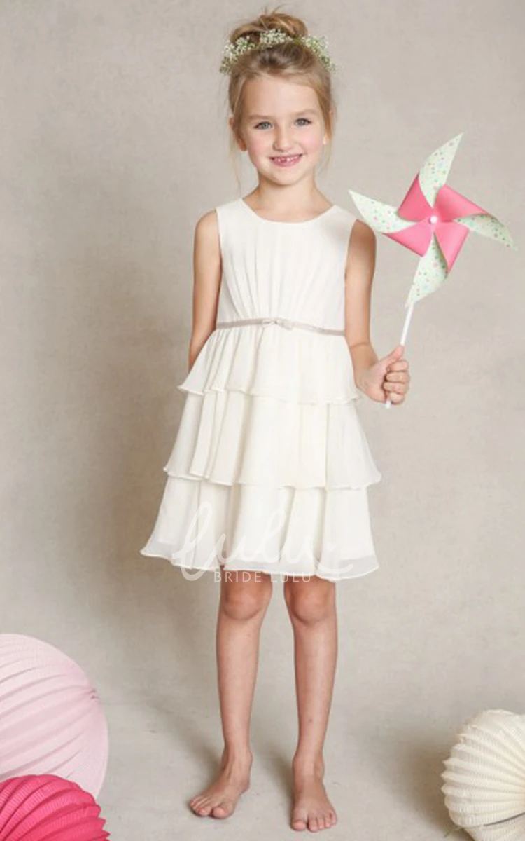 Tiered Sleeveless Chiffon Flower Girl Dress A-Line Scoop Neck Mini