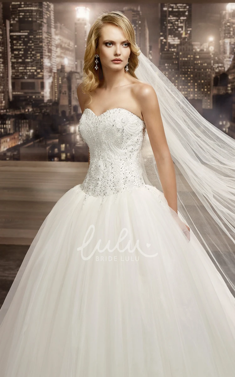 Beaded Sweetheart A-Line Wedding Dress with Brush Train and Lace-Up Back