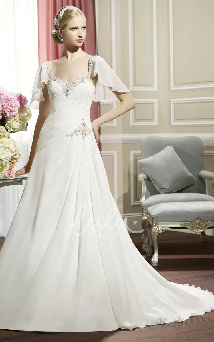 Beaded A-Line Sweetheart Wedding Dress with Poet Sleeves and Criss Cross