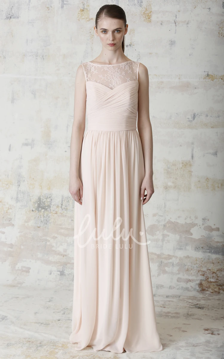 Criss-Cross Chiffon Bridesmaid Dress with Bateau Neck Floor-Length and Modern