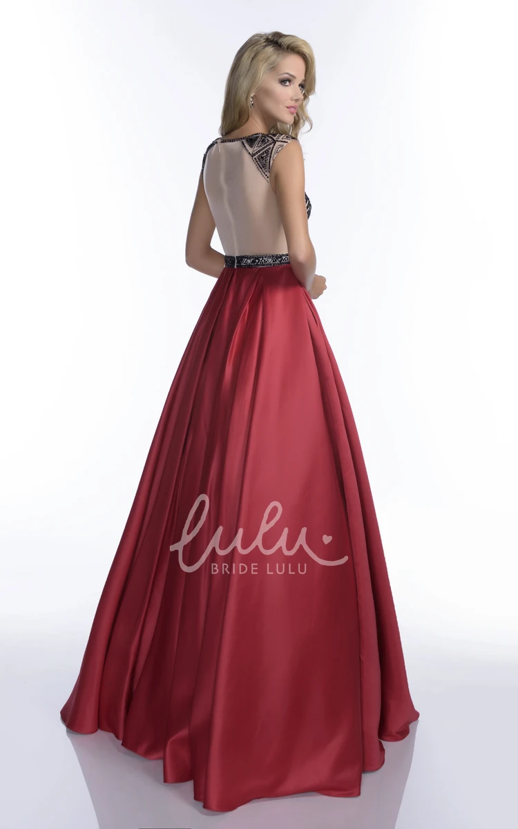 Satin Cap Sleeve A-Line Gown with Beaded Bodice