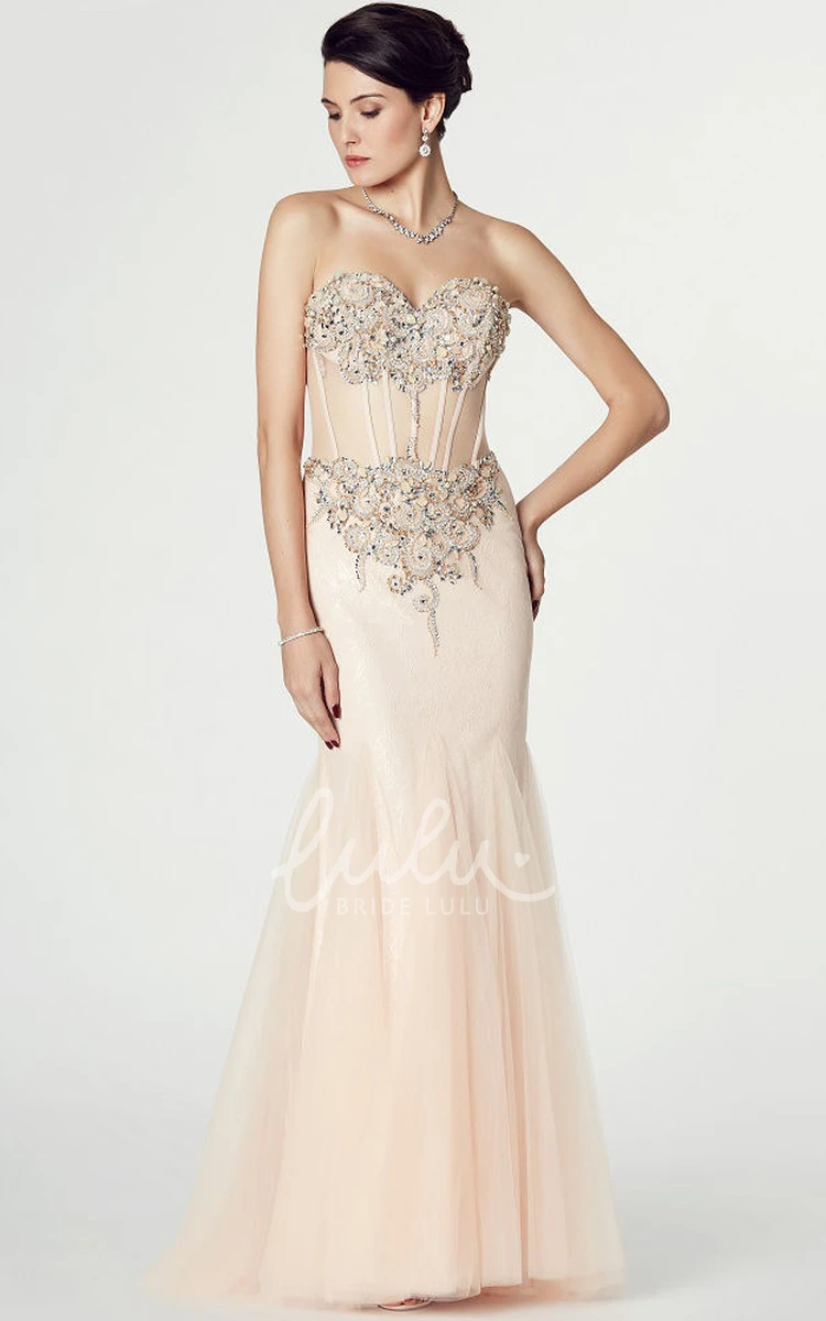 Mermaid Sweetheart Appliqued Tulle Prom Dress Sleeveless