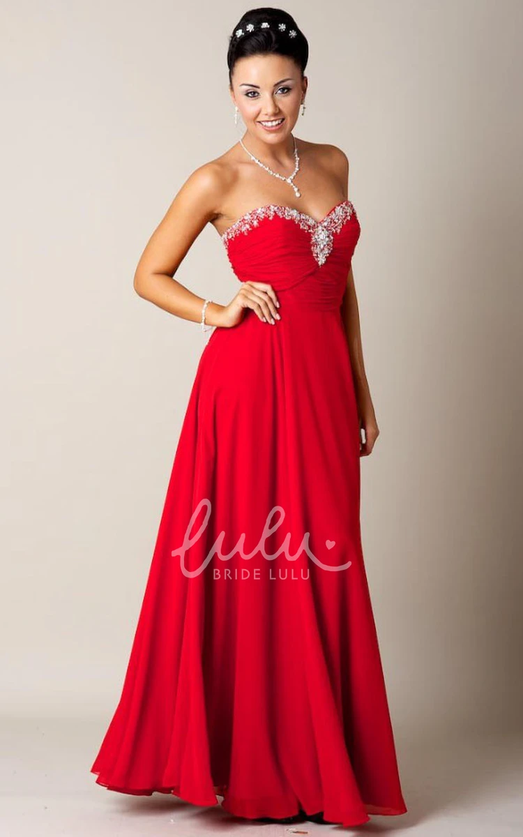 A-Line Sweetheart Chiffon Prom Dress with Draping and Beading Ruched Floor-Length Sleeveless