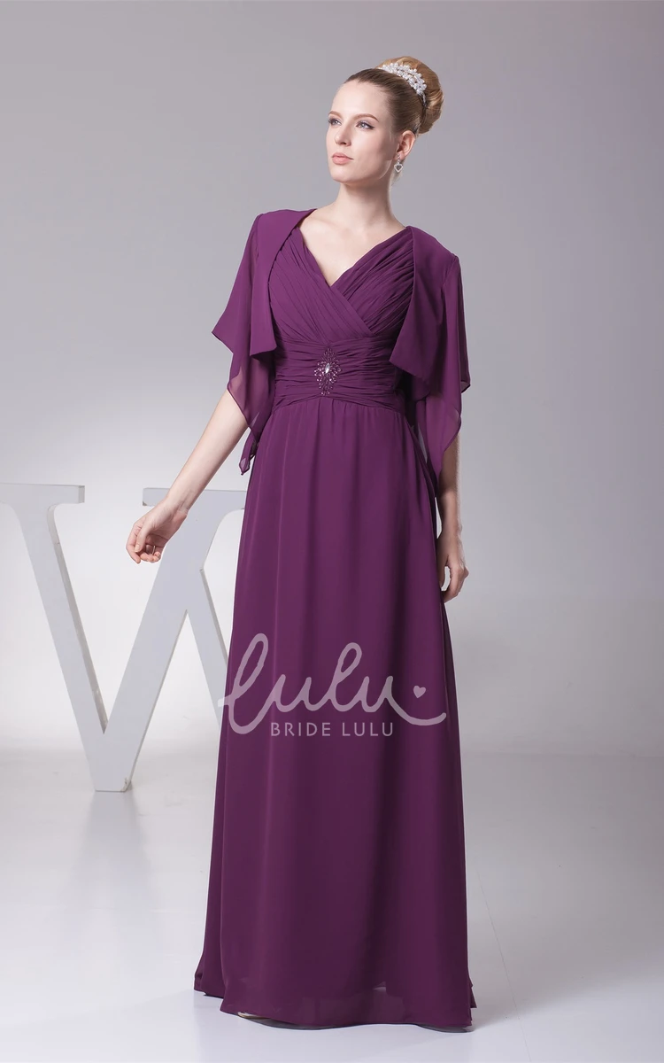 Chiffon Maxi Evening Dress with Bolero and Criss-Cross