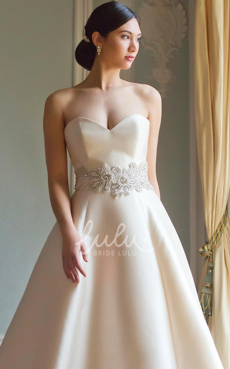 Satin A-Line Wedding Dress Sweetheart Floor-Length Waist Jewellery