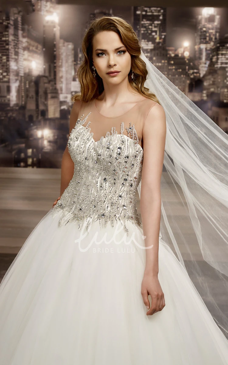 Beaded Illusion Cap-Sleeve A-Line Wedding Dress