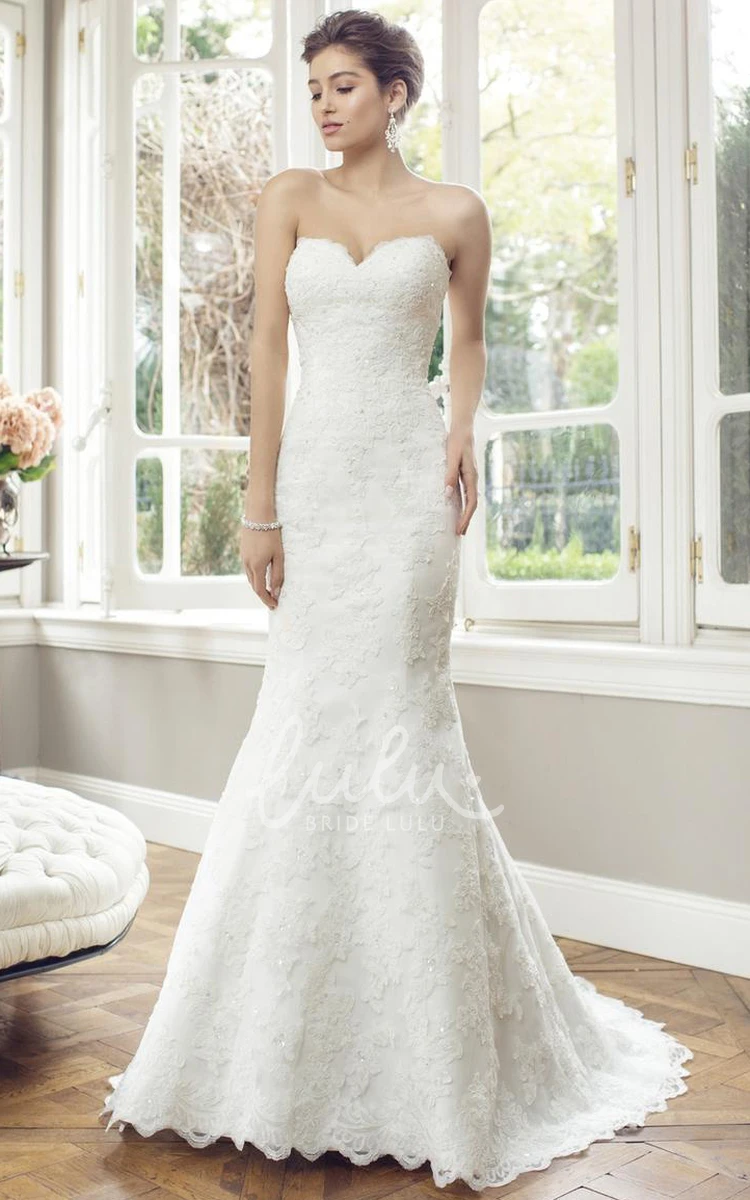 Lace Sweetheart Wedding Dress with Court Train Sheath Floor-Length Style