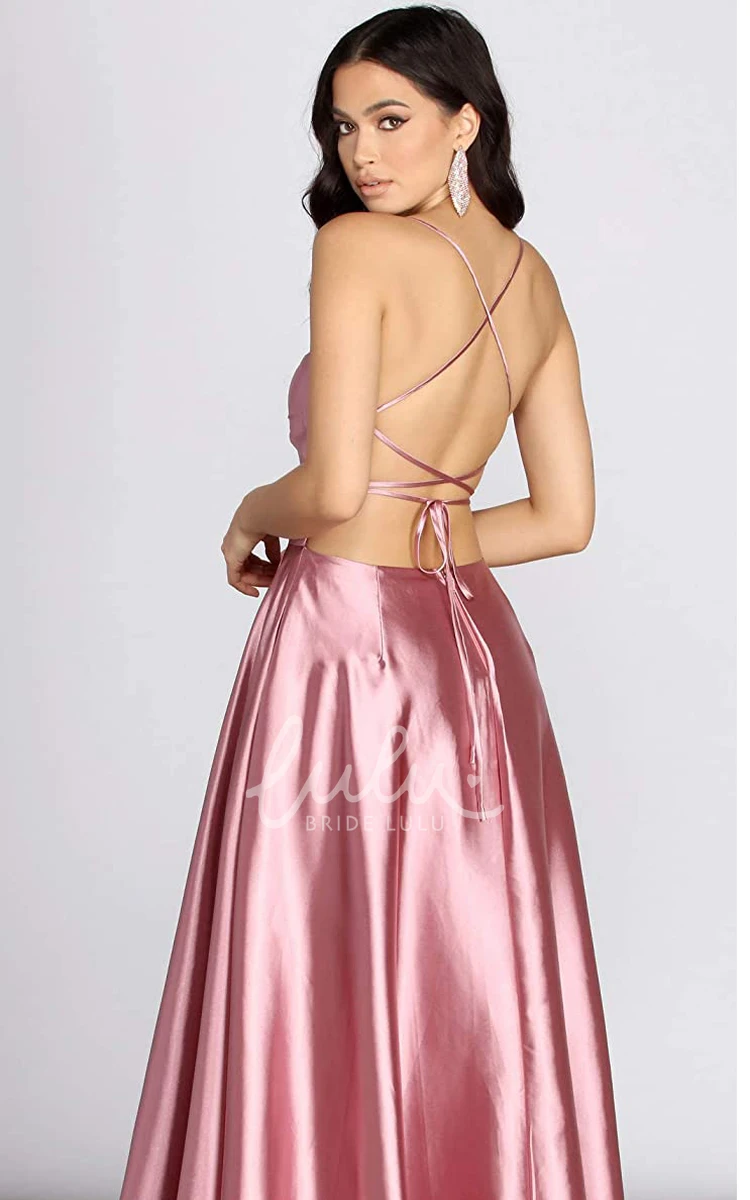 Satin Mermaid Sleeveless Guest Dress with Pockets and Split Simple Formal Dress