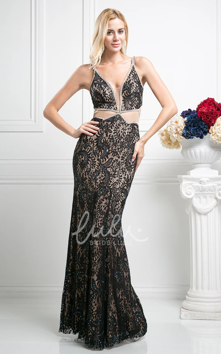 Lace Straps Sheath Bridesmaid Dress with Beading and V-Neck