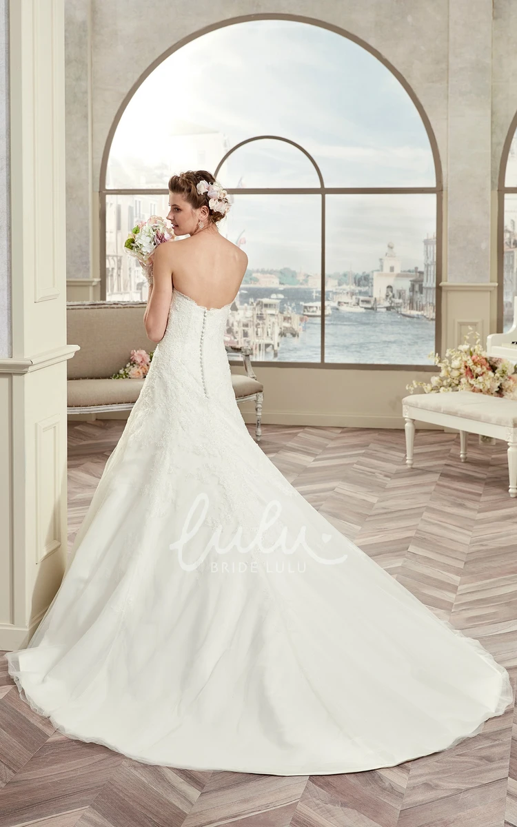 Lace Strapless A-Line Wedding Dress with Open Back and Brush Train