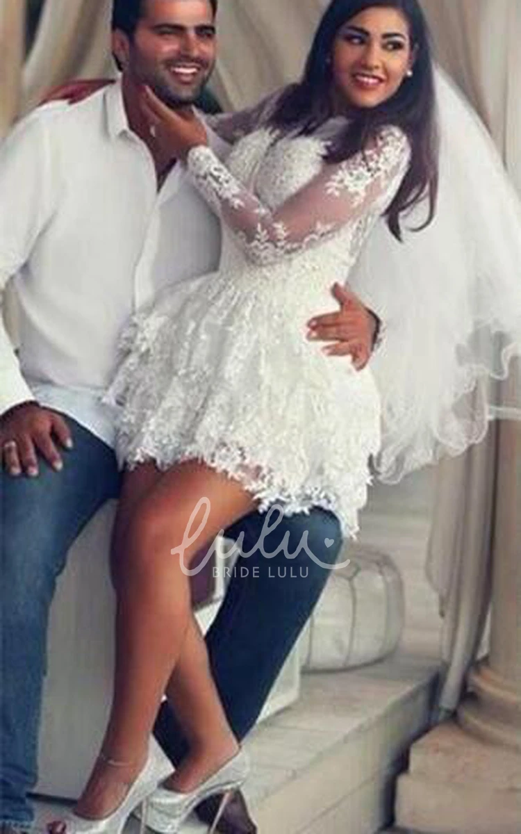 Short White Homecoming Dress with Delicate Lace Long Sleeve Classy
