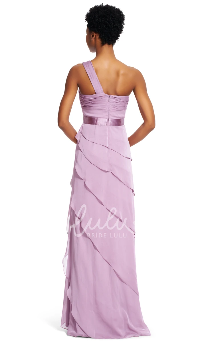 One-Shoulder Chiffon Bridesmaid Dress with Draping and Tiers Sheath Style