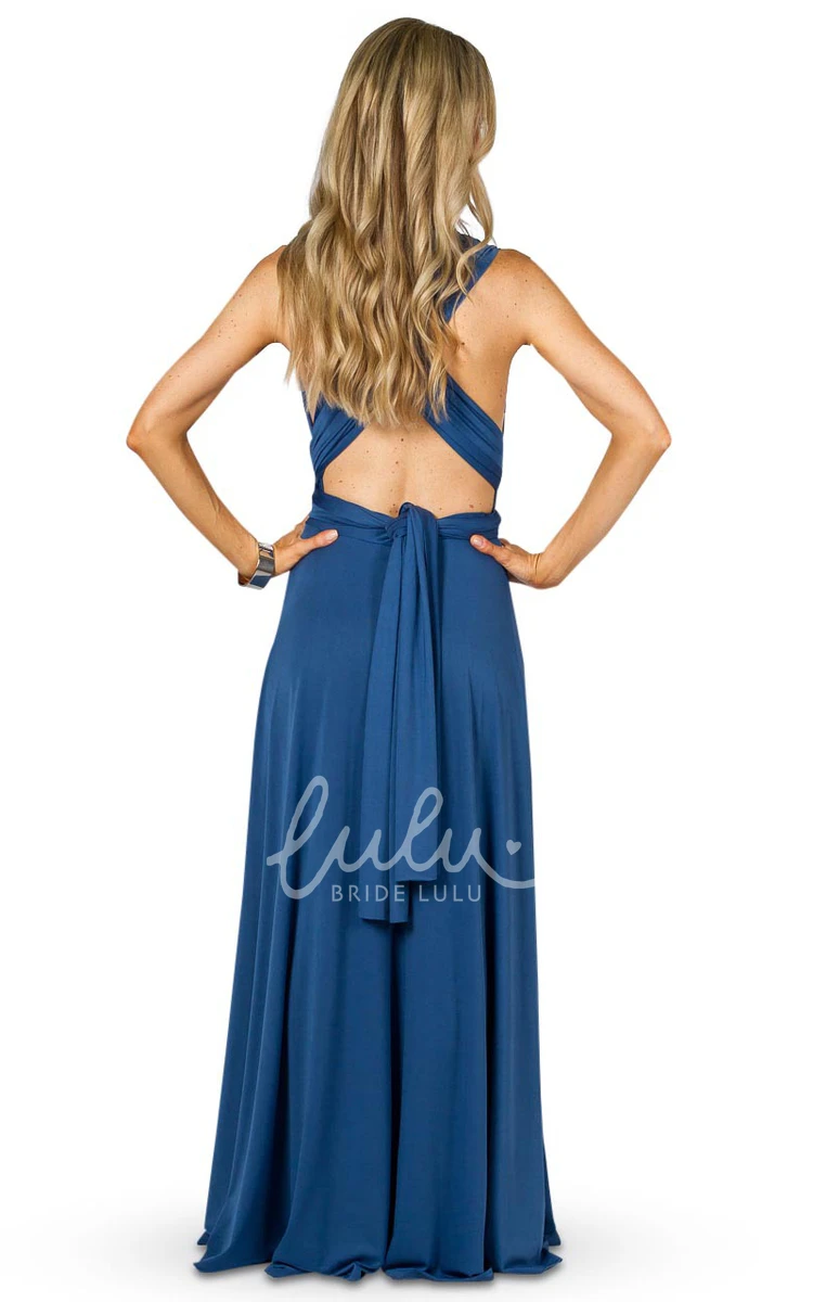 V-Neck Chiffon Bridesmaid Dress with Bow A-Line Floor-Length Pleated