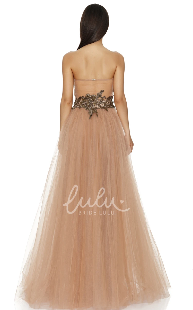 Lace Sleeveless Floor-length Ball Gown Prom Dress with Appliques Ethereal & Elegant