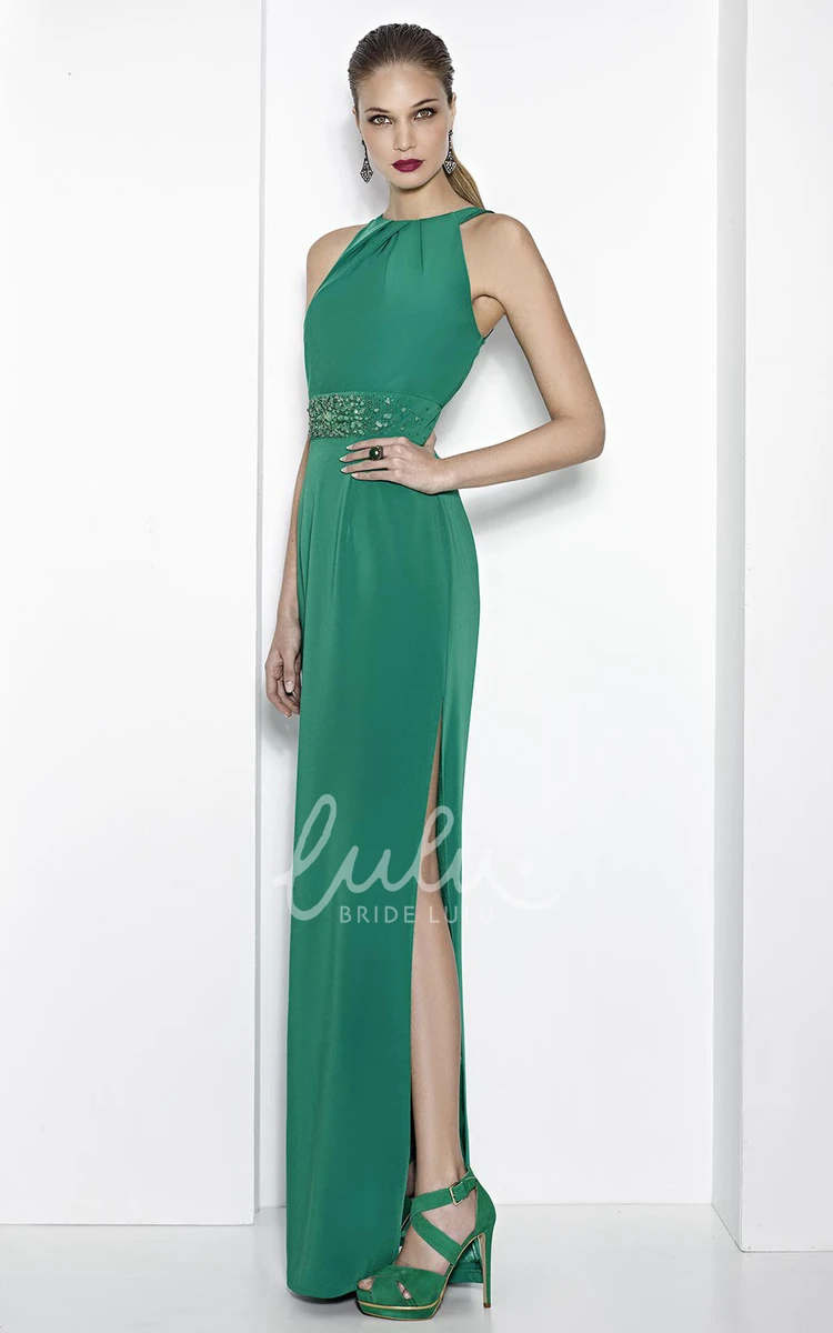 Split-Front High Neck Jersey Prom Dress Sheath Floor-Length