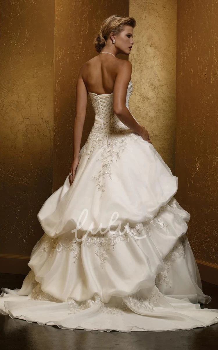 Satin Ball Gown Wedding Dress Sweetheart Pick-Up Embroidery Tiers