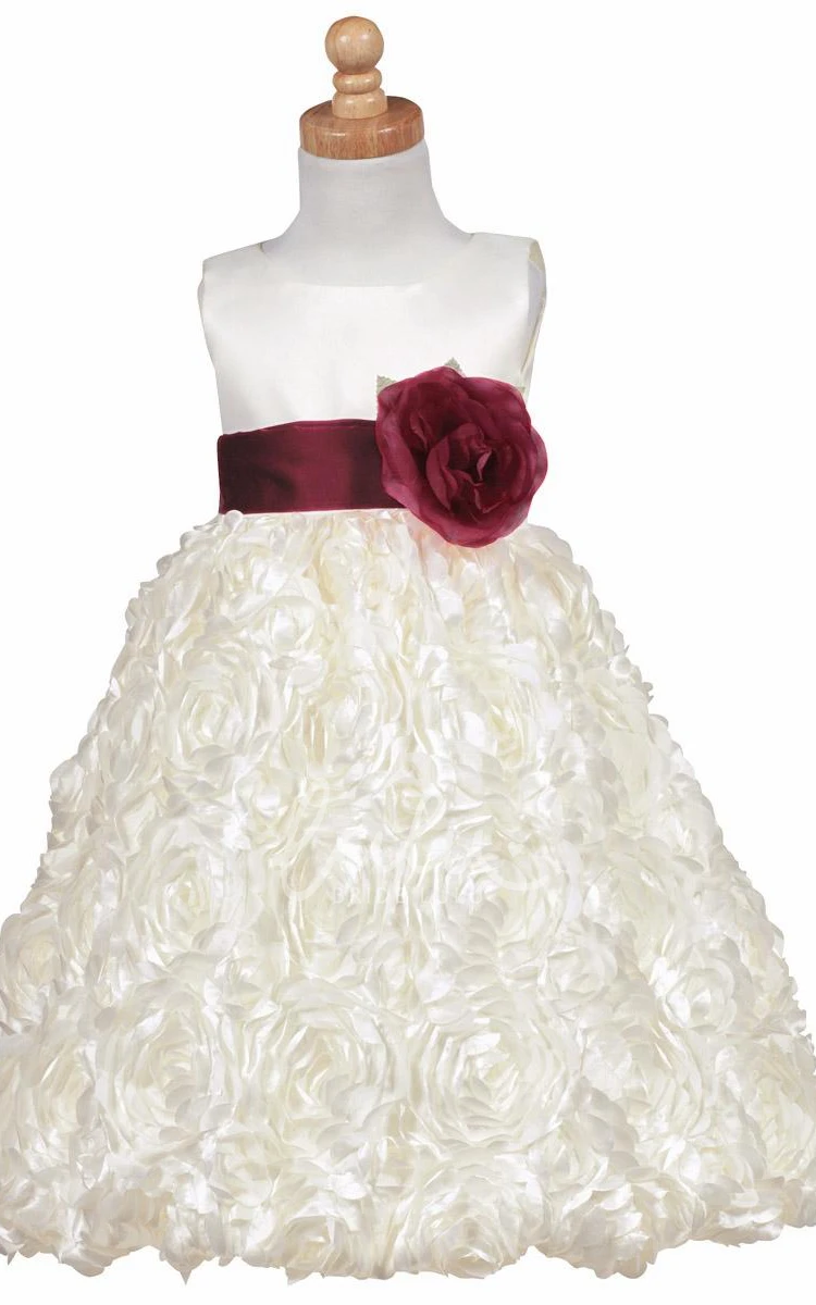 Tiered Satin Flower Girl Dress Tea-Length