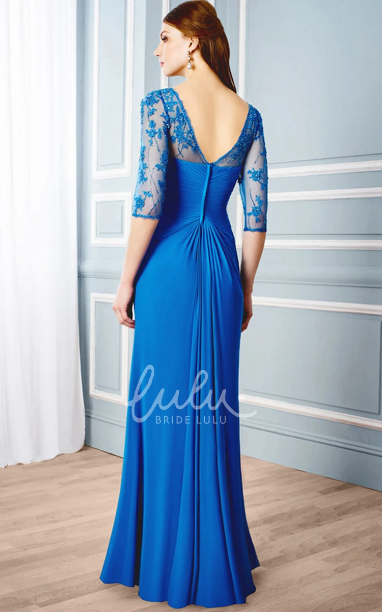 Scoop-Neck Criss-Cross Formal Dress with Appliques and Draping Floor-Length Formal Dress