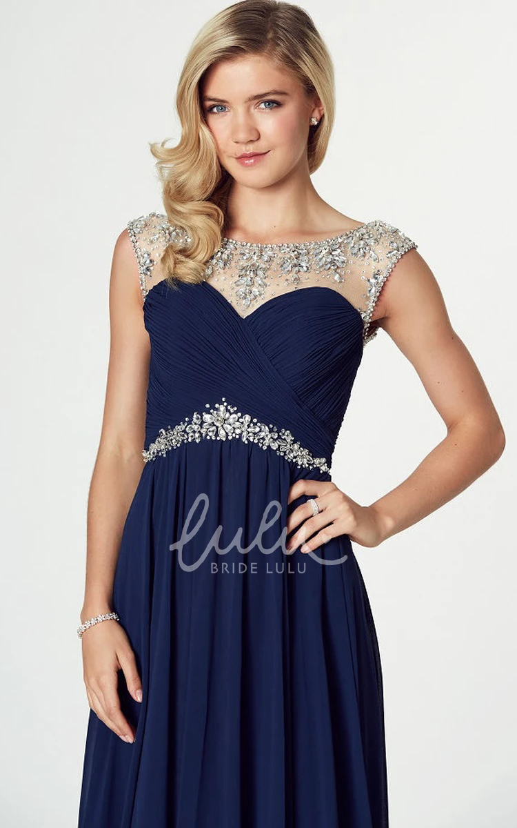 Beaded Sleeveless Chiffon Bateau Neck Prom Dress Classy Evening Dress