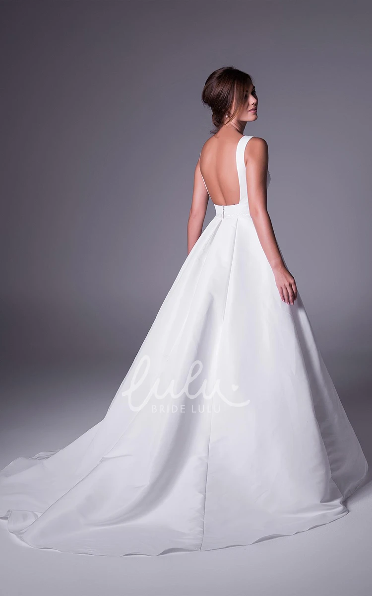 Bateau-Neck Beaded Satin A-Line Wedding Dress Floor-Length