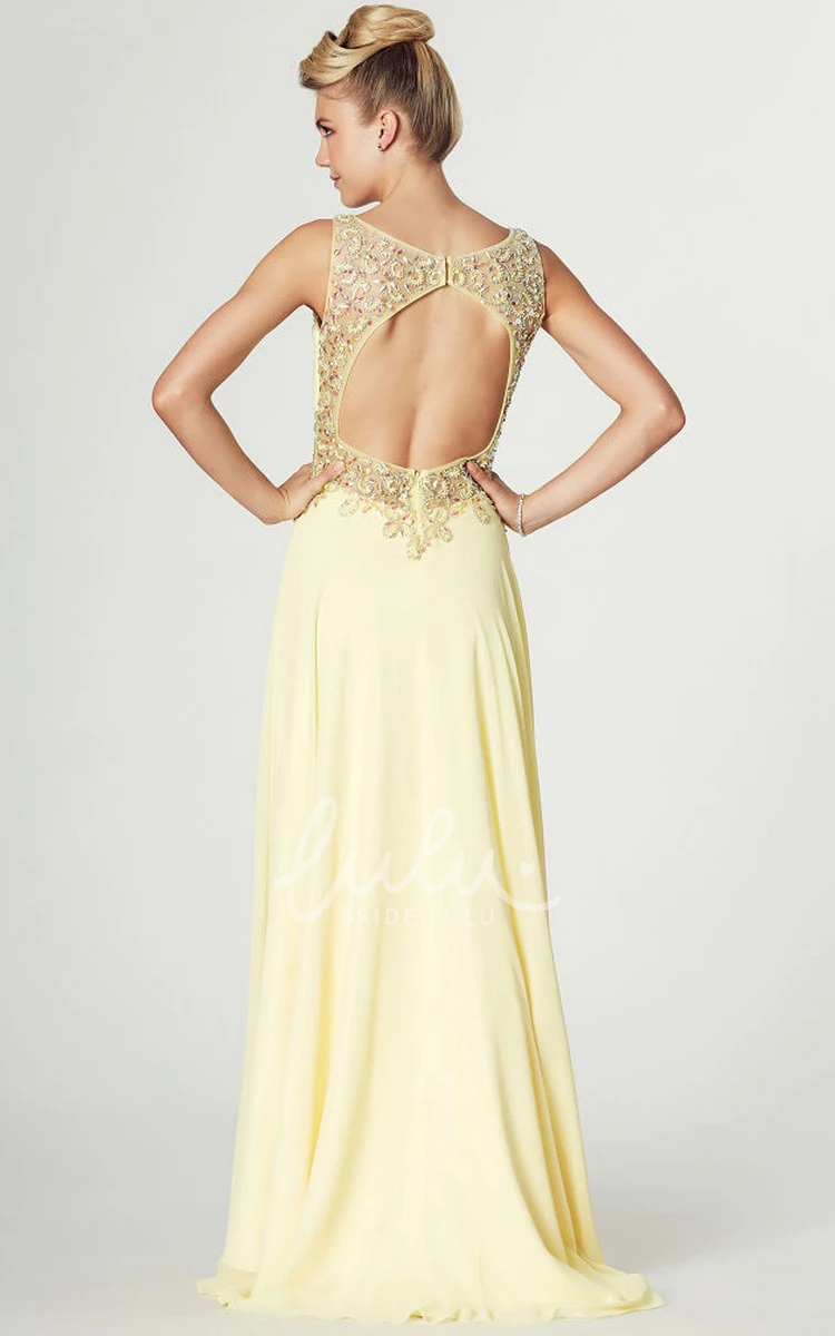 Beaded Scoop Neck Sleeveless Maxi Chiffon Prom Dress Unique Formal Dress