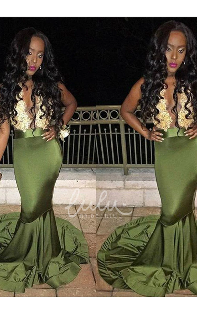 Scoop Satin Mermaid Trumpet Sleeveless Prom Dress Sweep Brush Train