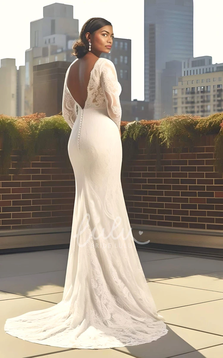 Mermaid Plus Size Lace Chiffon Wedding Dress Long Sleeve V-neck Romantic Court Train 2024 Country Garden
