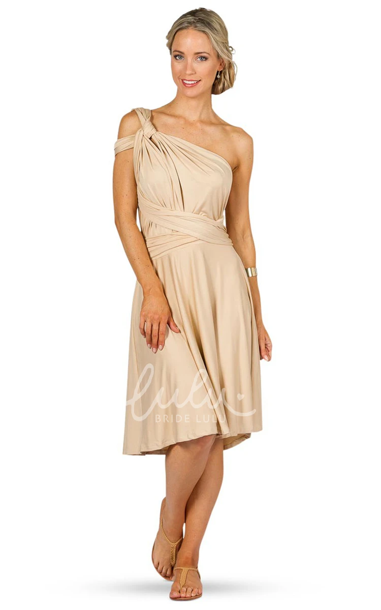 Ruched Chiffon Bridesmaid Dress with Straps Knee-Length One-Shoulder