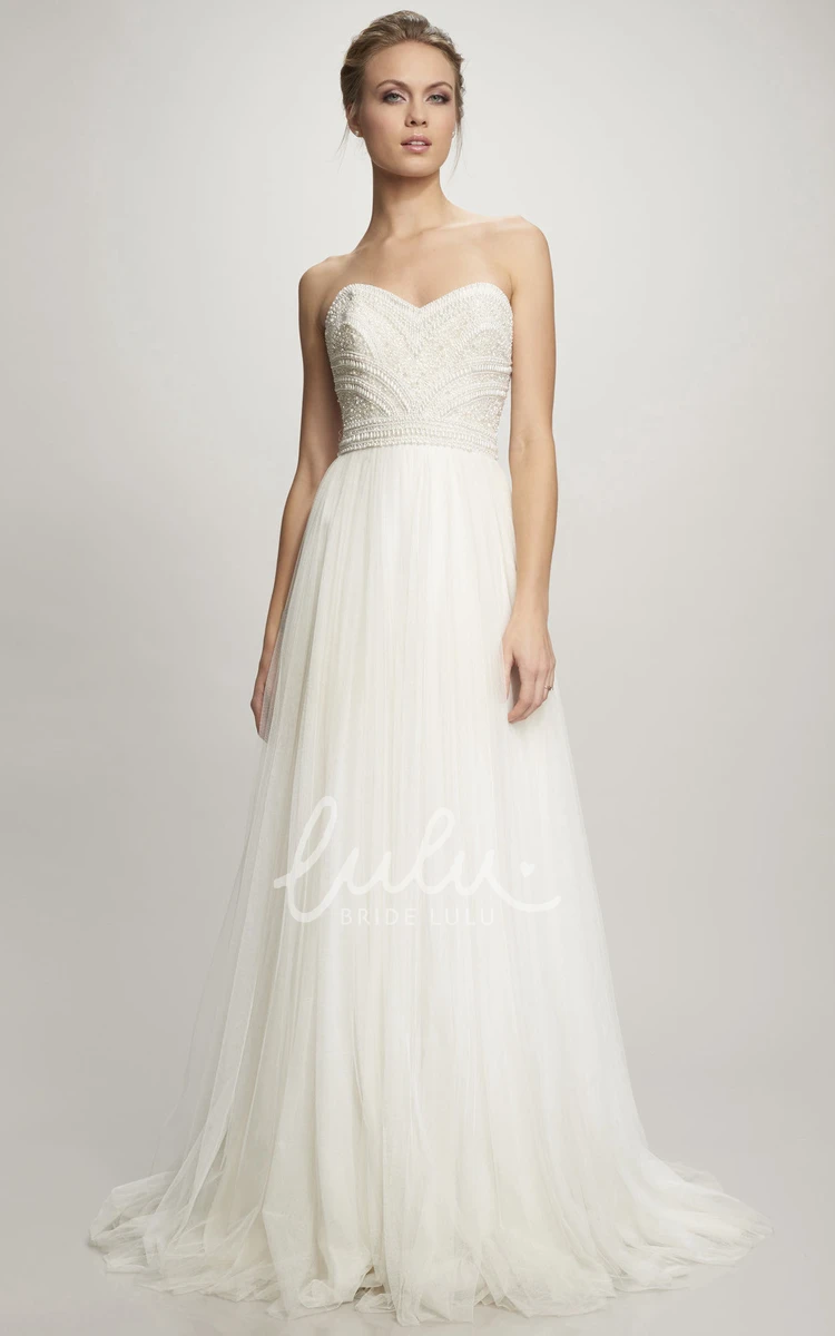 Sweetheart Tulle A-Line Wedding Dress with Beading and Zipper Elegant Bridal Gown