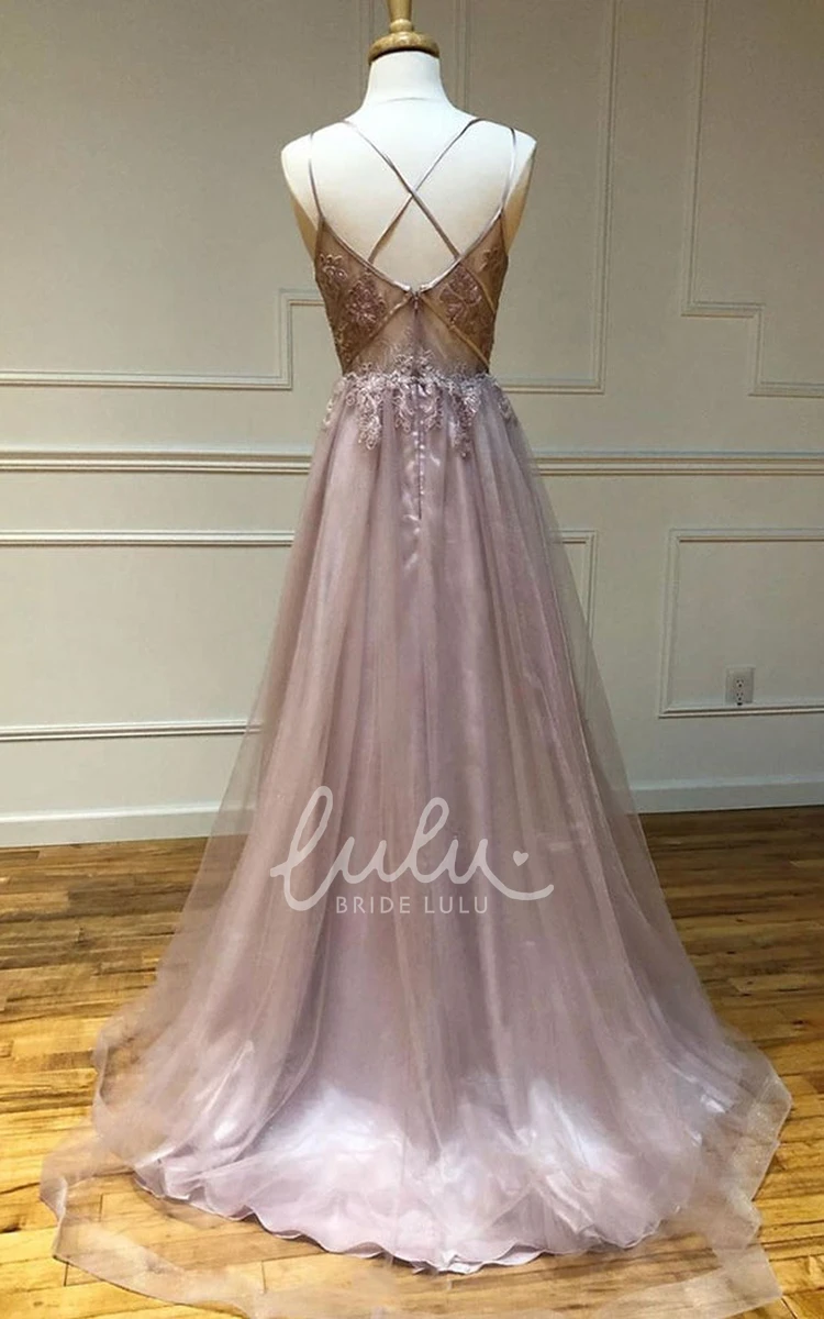 Modern Lace A Line Prom Dress with Appliques Sleeveless Floor-length