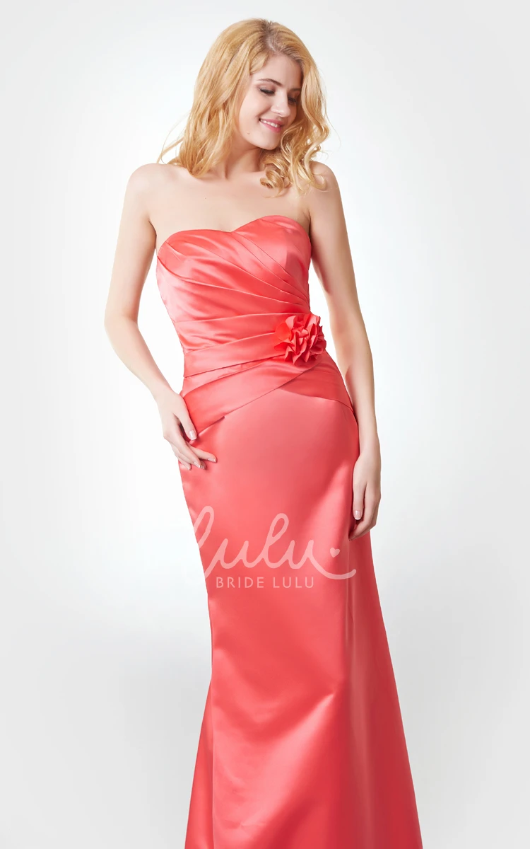 Floral Satin Sleeveless A-line Prom Dress with Ruching Long