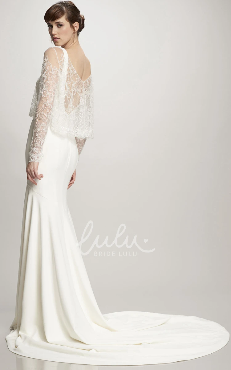 Jersey Sheath Wedding Dress with High Neck and Illusion Sleeves