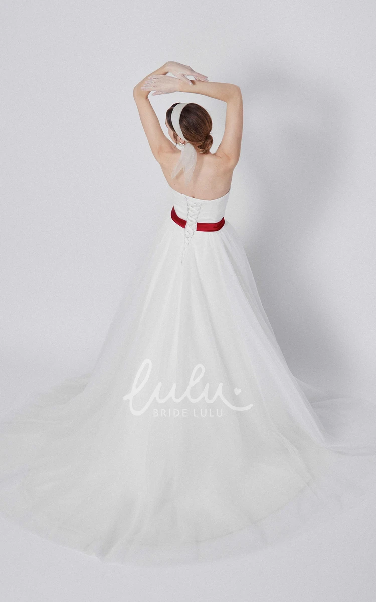 A-Line Satin & Tulle Strapless Bridesmaid Dress Sleeveless Long