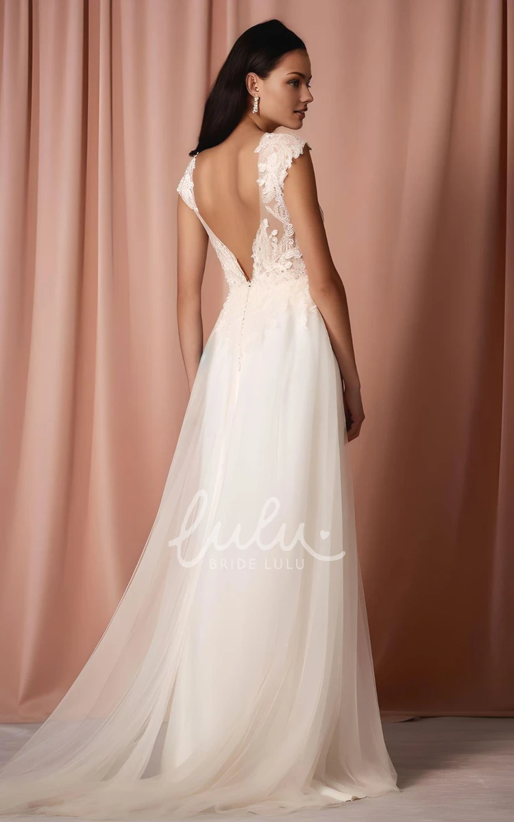 Romantic Lace Tulle A-Line Wedding Dress V-neck Garden Sweep Train 2024 Women's Elegant