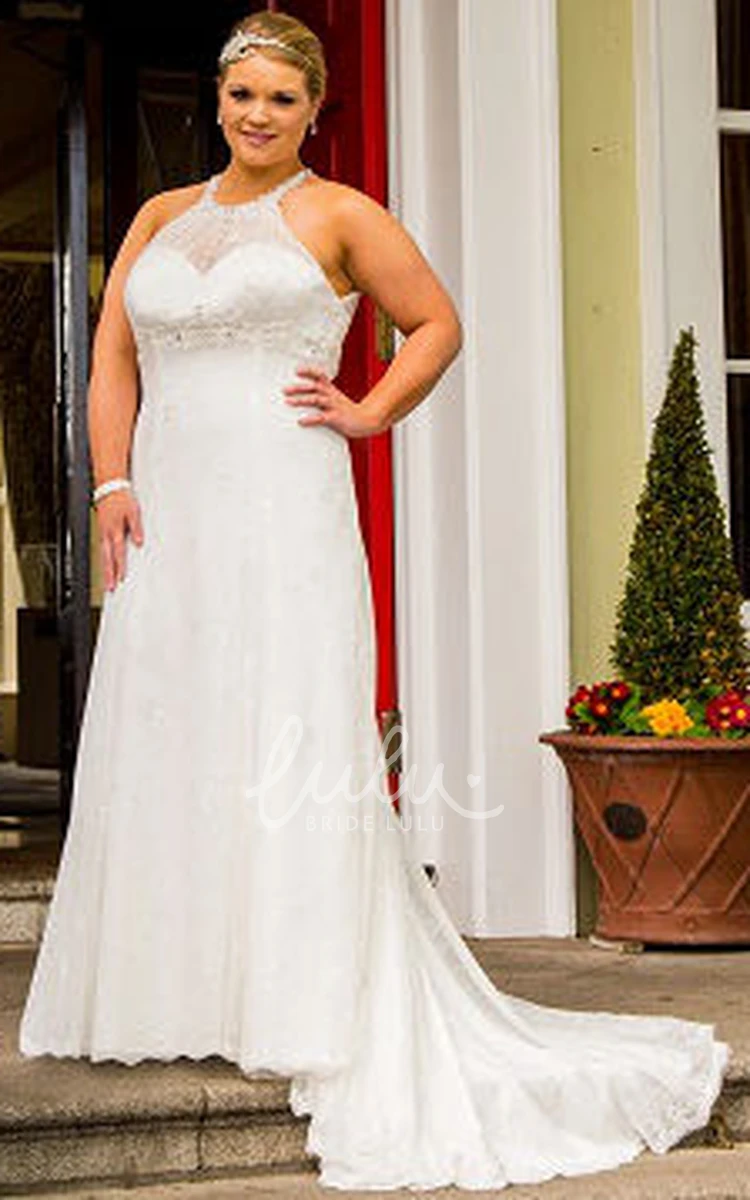 Lace High Neck Sleeveless Wedding Dress with Keyhole and Lace-Up