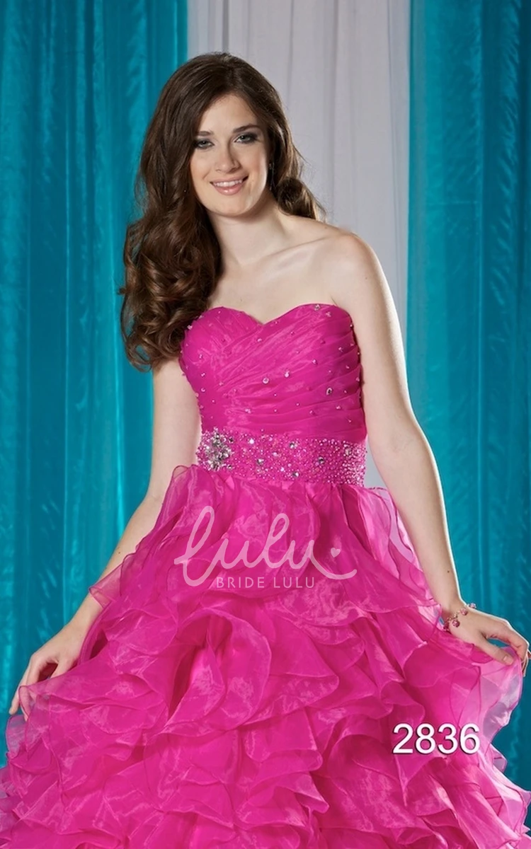 Ball Gown Organza Sweetheart Ruffles Formal Dress with Criss Cross