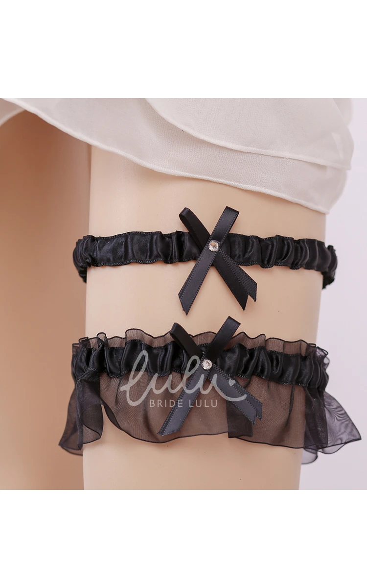 Sexy Black Gauze Bow Two-Piece Stockings Set Prom Dress Accessory