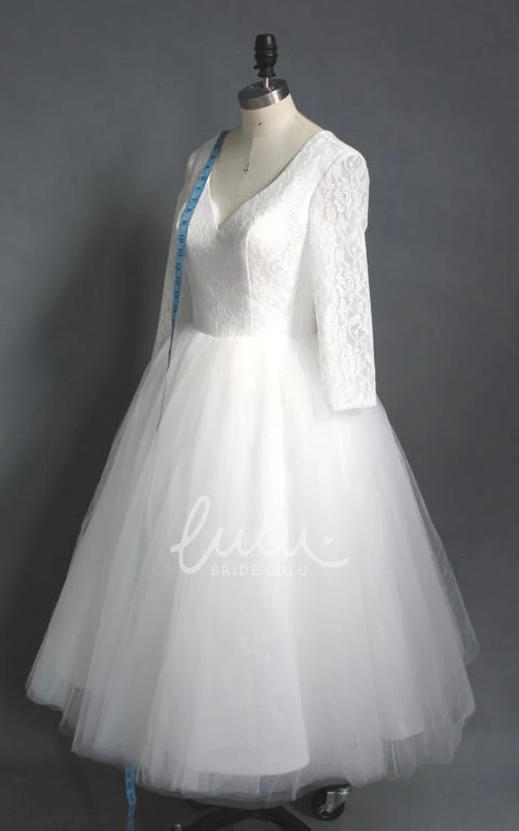 Lace A-Line Wedding Dress with V-Neck and Zipper Closure