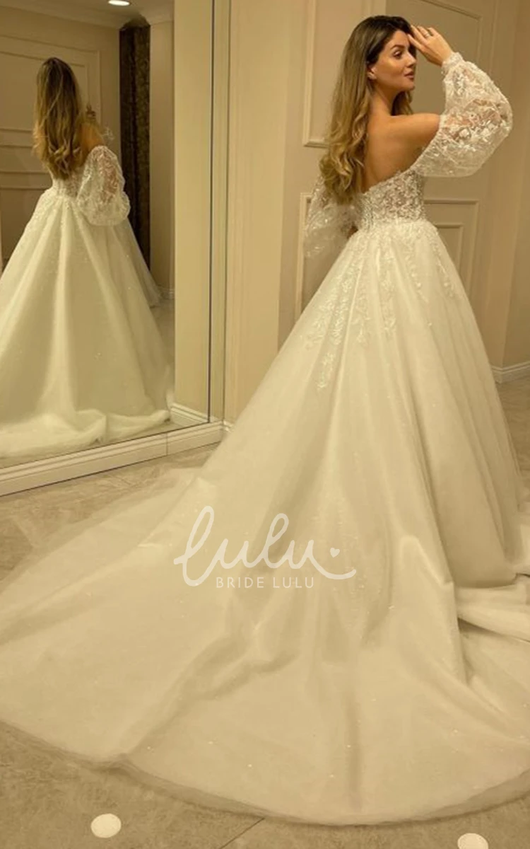 Sexy A Line Tulle Wedding Dress with Off-the-shoulder Neckline and Ruching