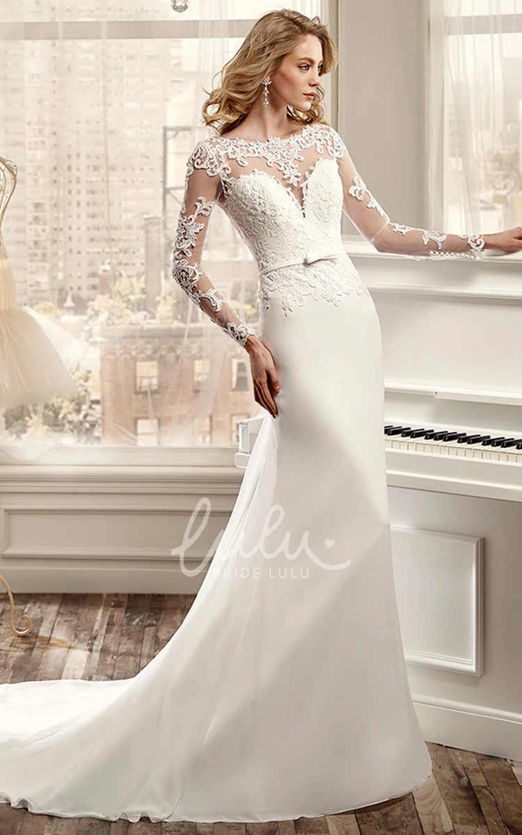 Sheath Wedding Dress with Draping and Brush Train Timeless Bridal Gown