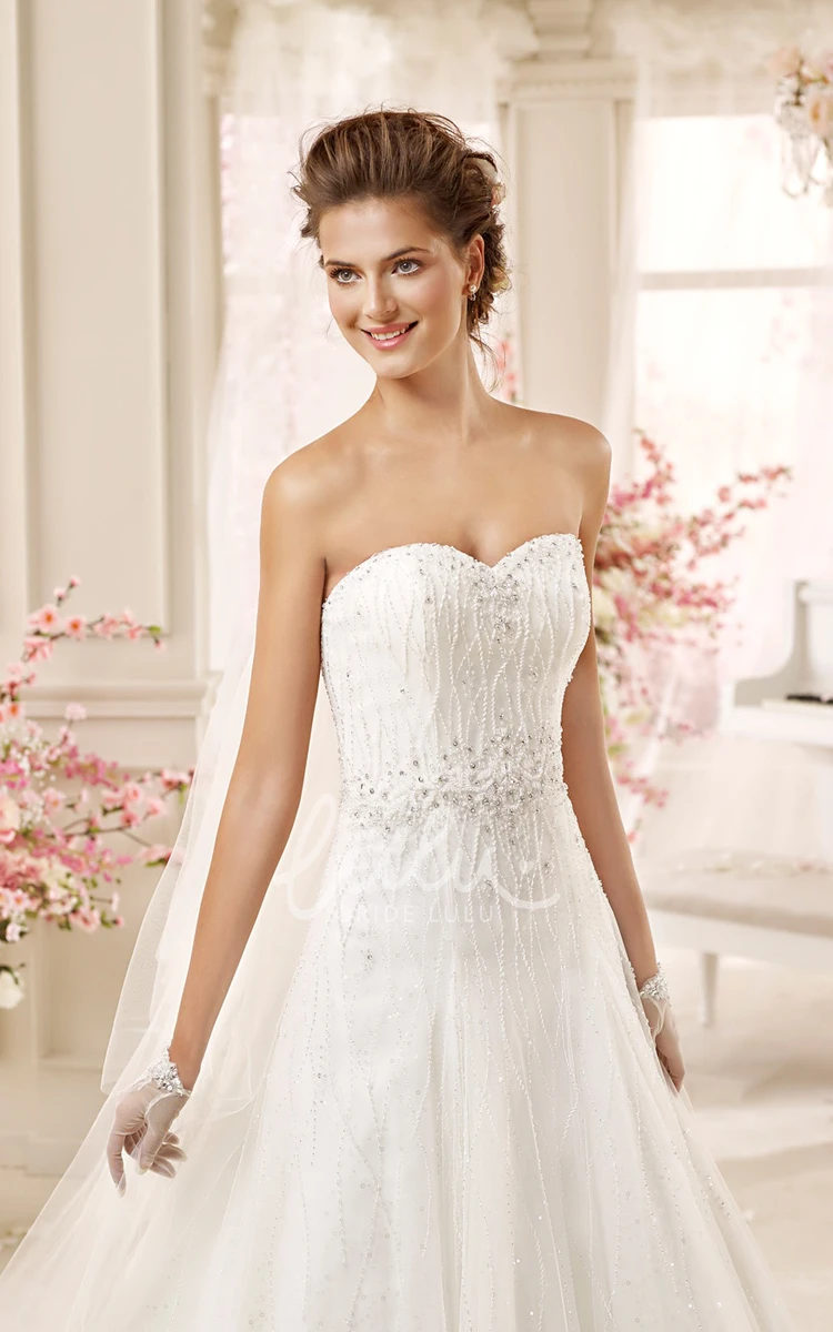 Beaded A-line Wedding Dress with Pleated Skirts & Lace-up Back Modern Beaded A-line Wedding Dress