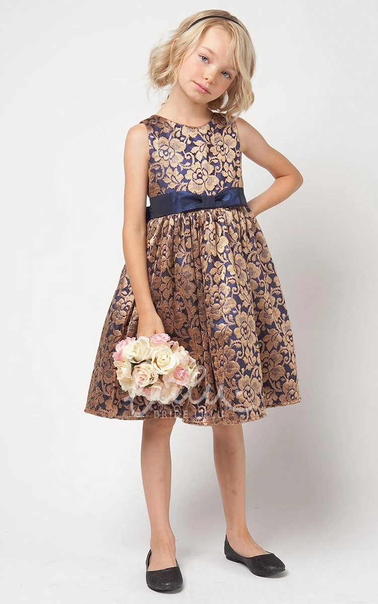 Floral Lace Flower Girl Dress with Sash Knee-Length Bridesmaid Dress