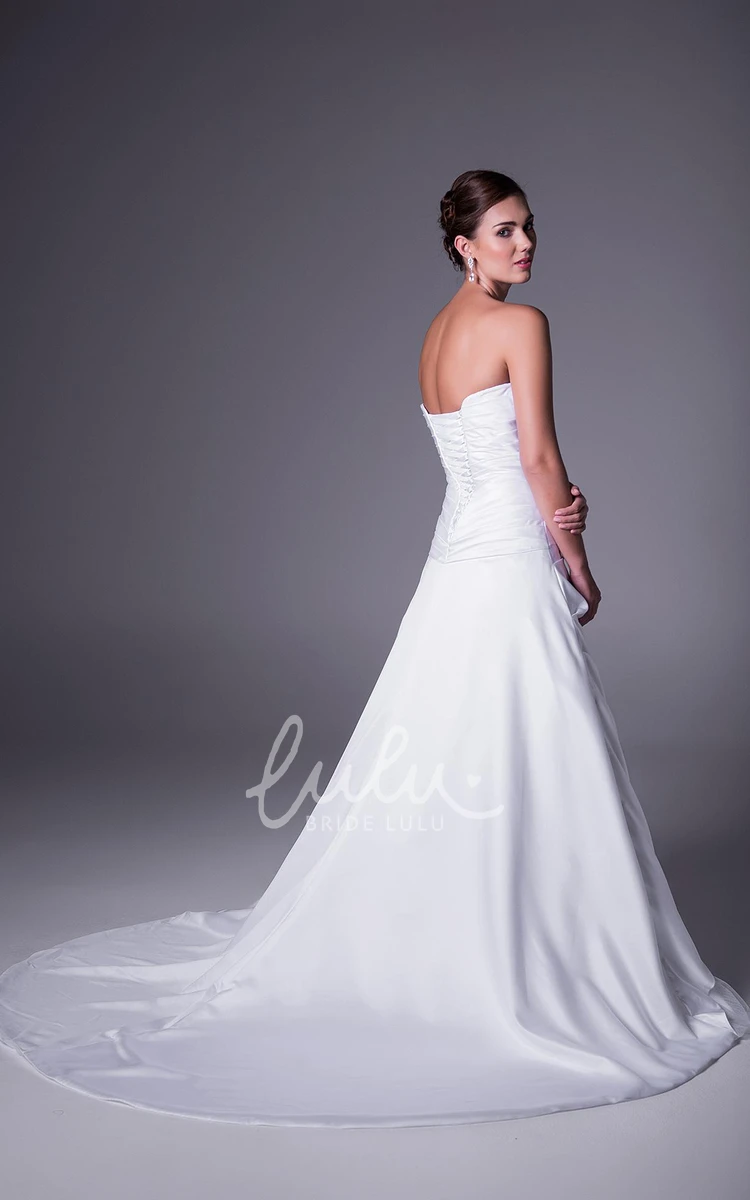 Satin A-Line Wedding Dress with Side Draping Appliques and Strapless Design