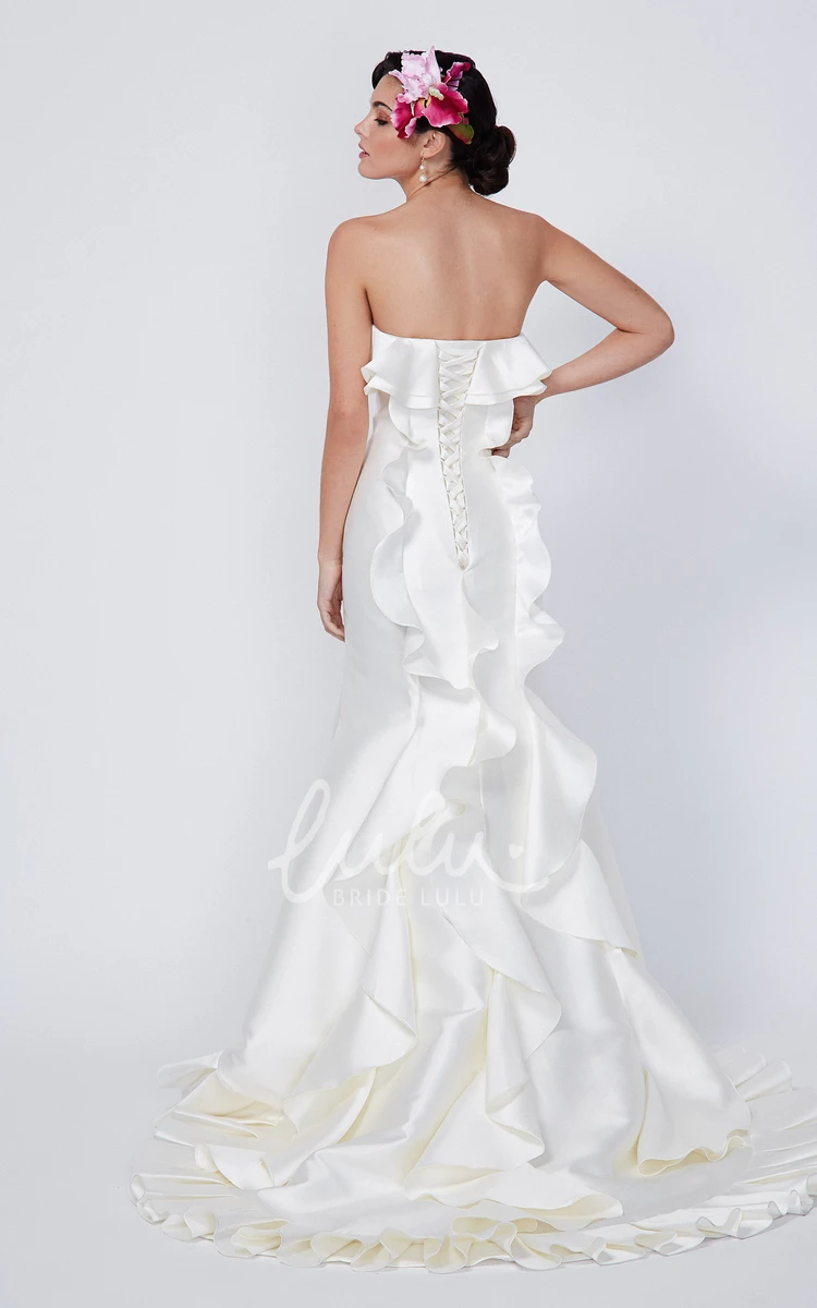 Satin Mermaid Strapless Bridesmaid Dress with Ruffles Floor-Length