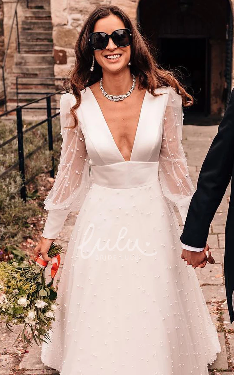 Lace Plunging Neckline Wedding Dress with Beading Casual & Open Back A-Line