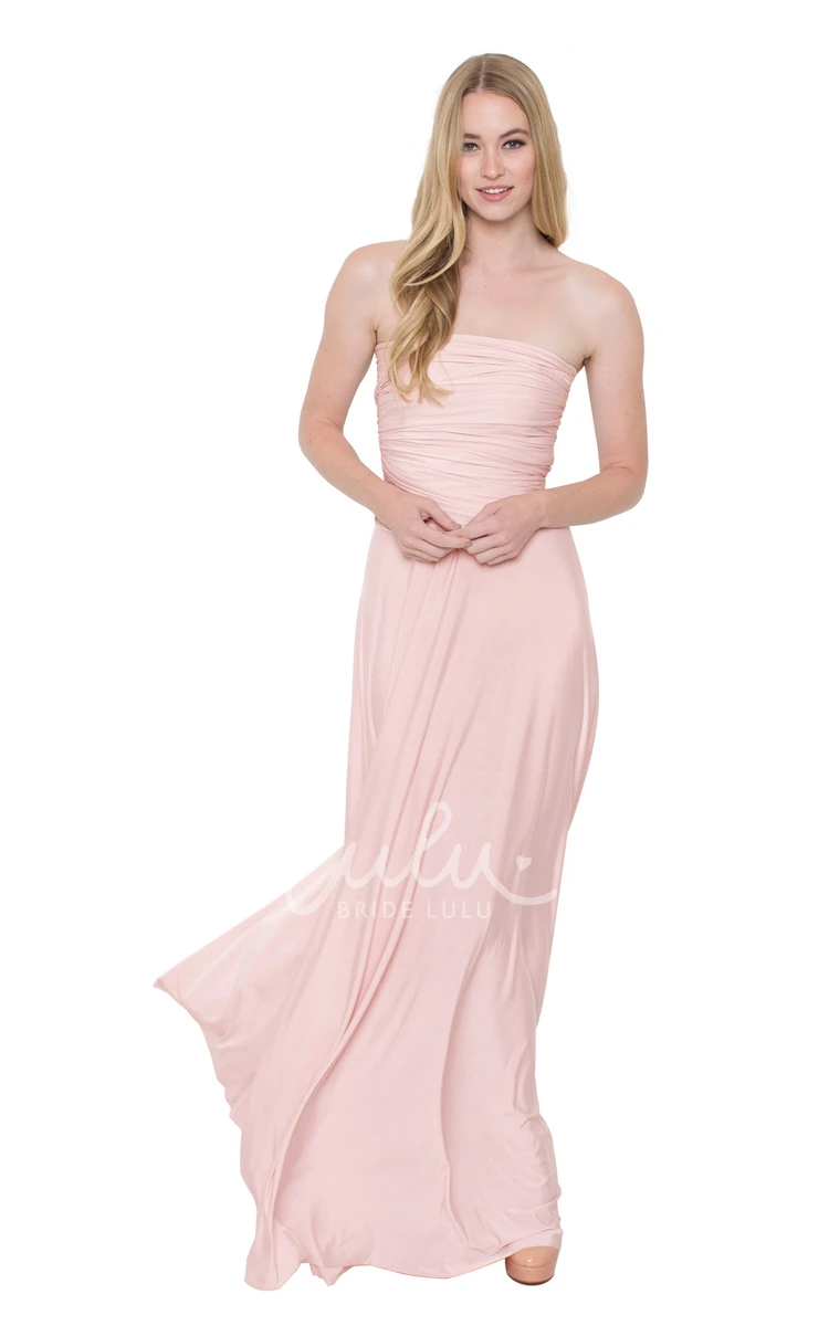 V-Neck Ruched Chiffon Bridesmaid Dress Floor-Length Sleeveless Convertible Multi-Color