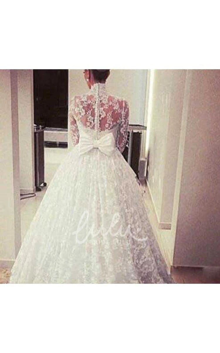 Elegant Lace Tulle Ball Gown Wedding Dress with High Neckline