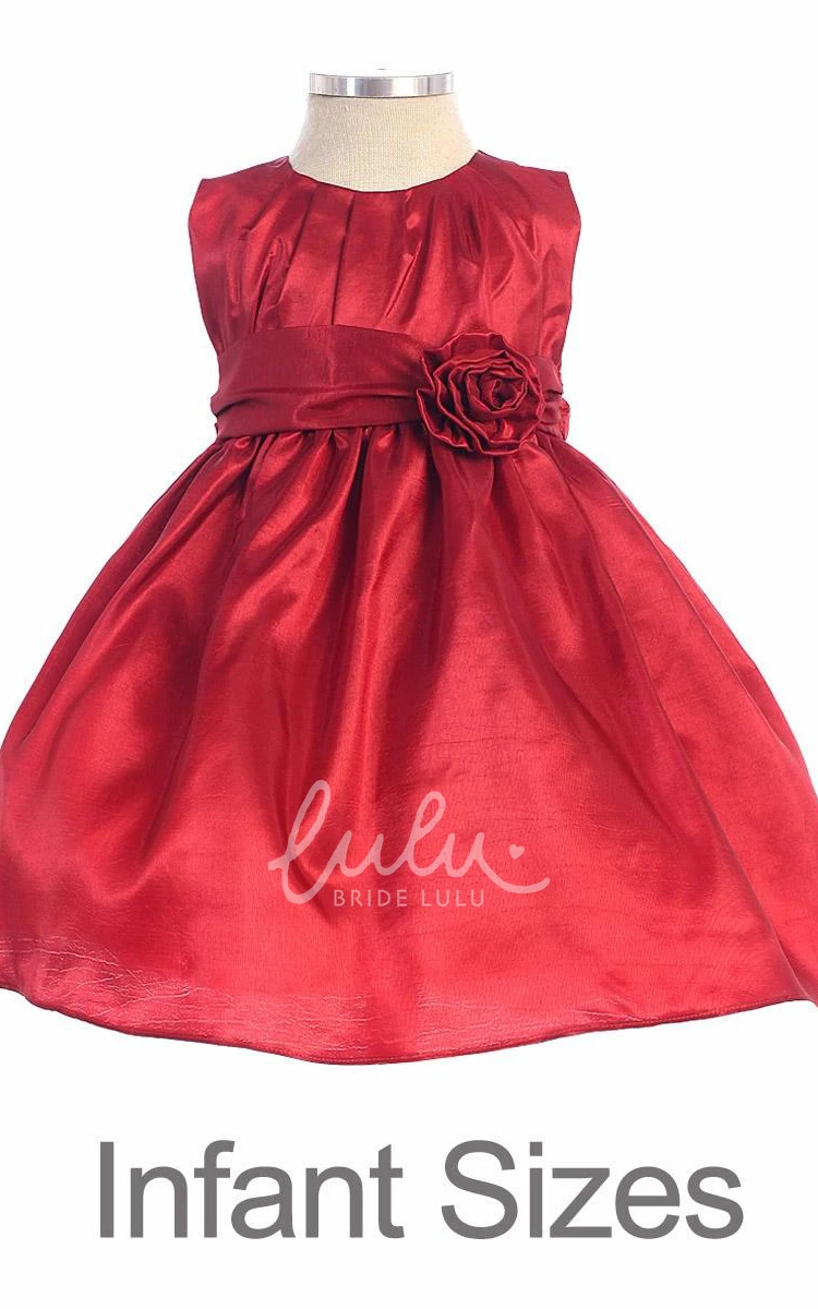 Pleated Taffeta Flower Girl Dress Tea-Length